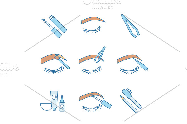 Eyebrows shaping color icons set