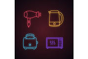 Household appliance neon icons set