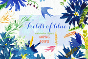 Fields of blue Watercolor clipart