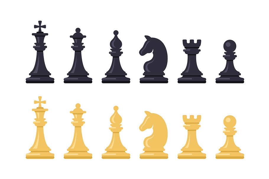 Black and White Chess Game Figures in Icons - product preview 8