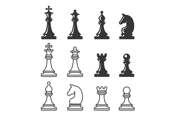 Black and White Chess Game Figures in Icons - product preview 1