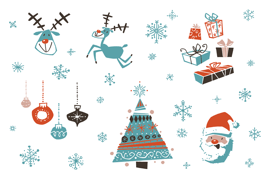 Christmas Vector Set Retro Style in Illustrations - product preview 8