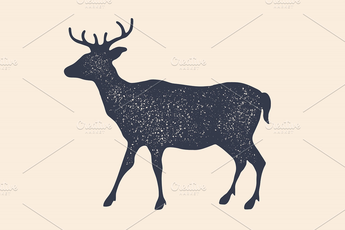 Deer, silhouette. Vintage logo in Illustrations - product preview 8