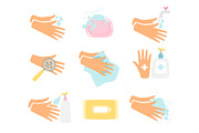 Hand hygiene icons set