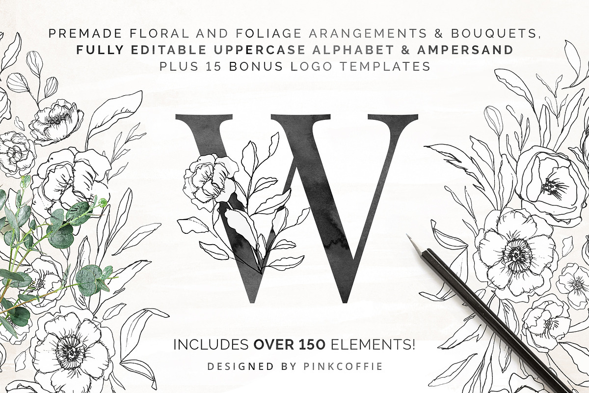 White Bloom Florals, Alphabet +Logos in Illustrations - product preview 8