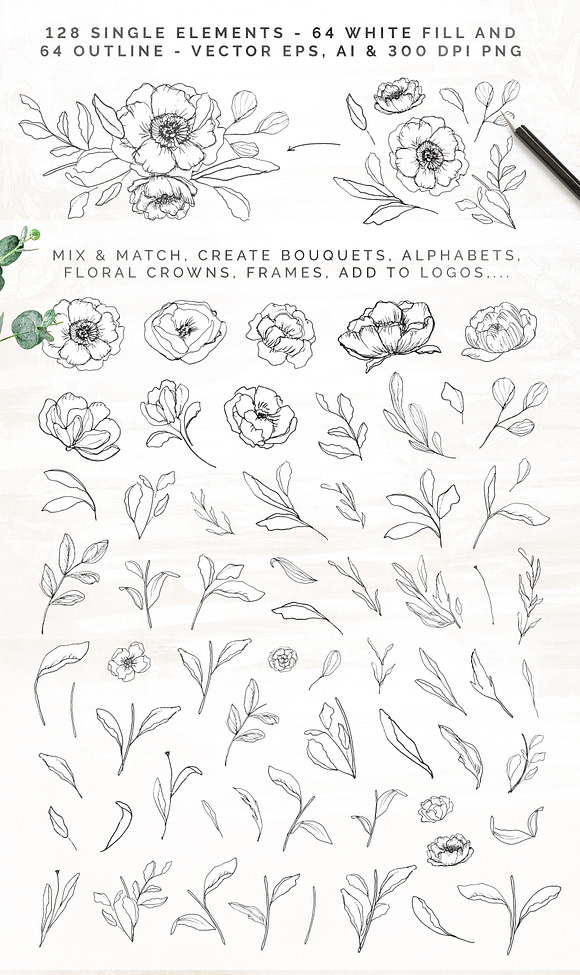 White Bloom Florals, Alphabet +Logos in Illustrations - product preview 4