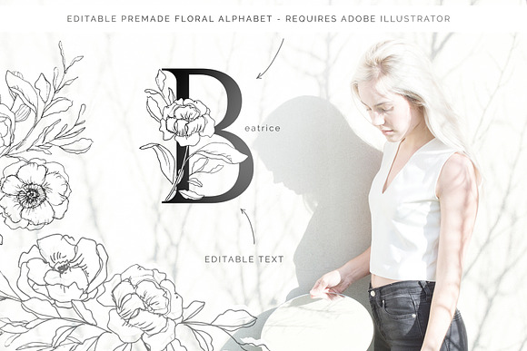 White Bloom Florals, Alphabet +Logos in Illustrations - product preview 5