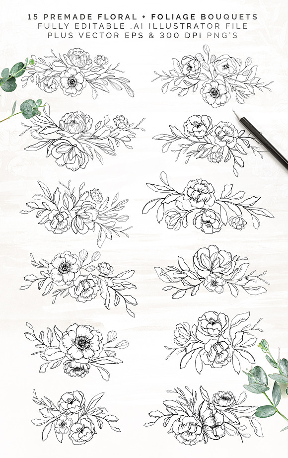White Bloom Florals, Alphabet +Logos in Illustrations - product preview 6