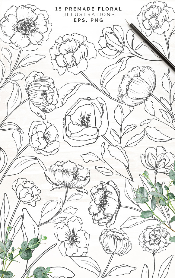 White Bloom Florals, Alphabet +Logos in Illustrations - product preview 7