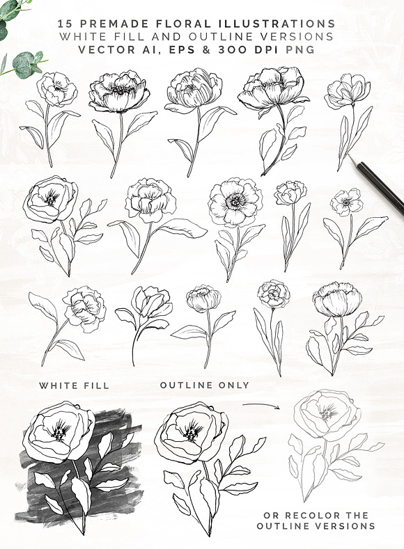 White Bloom Florals, Alphabet +Logos in Illustrations - product preview 8