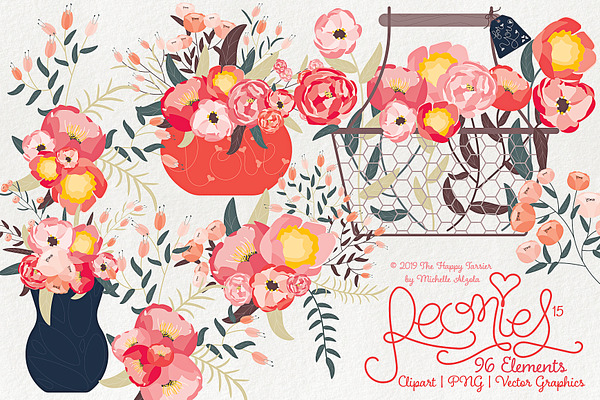 Peonies 015 - Clipart, PNG & Vector