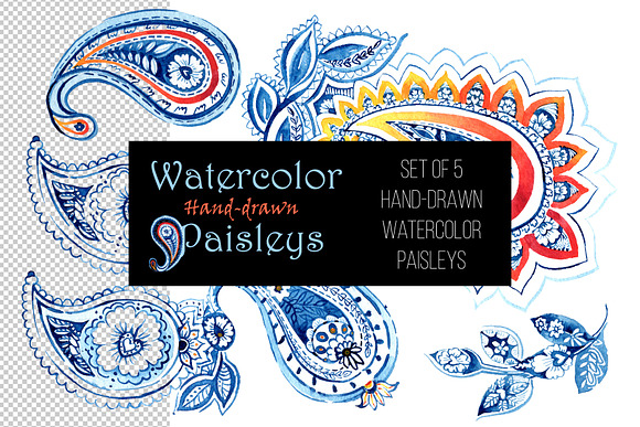 Hand-drawn watercolor paisley in Patterns - product preview 1