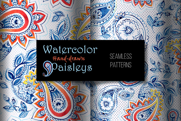 Hand-drawn watercolor paisley in Patterns - product preview 2