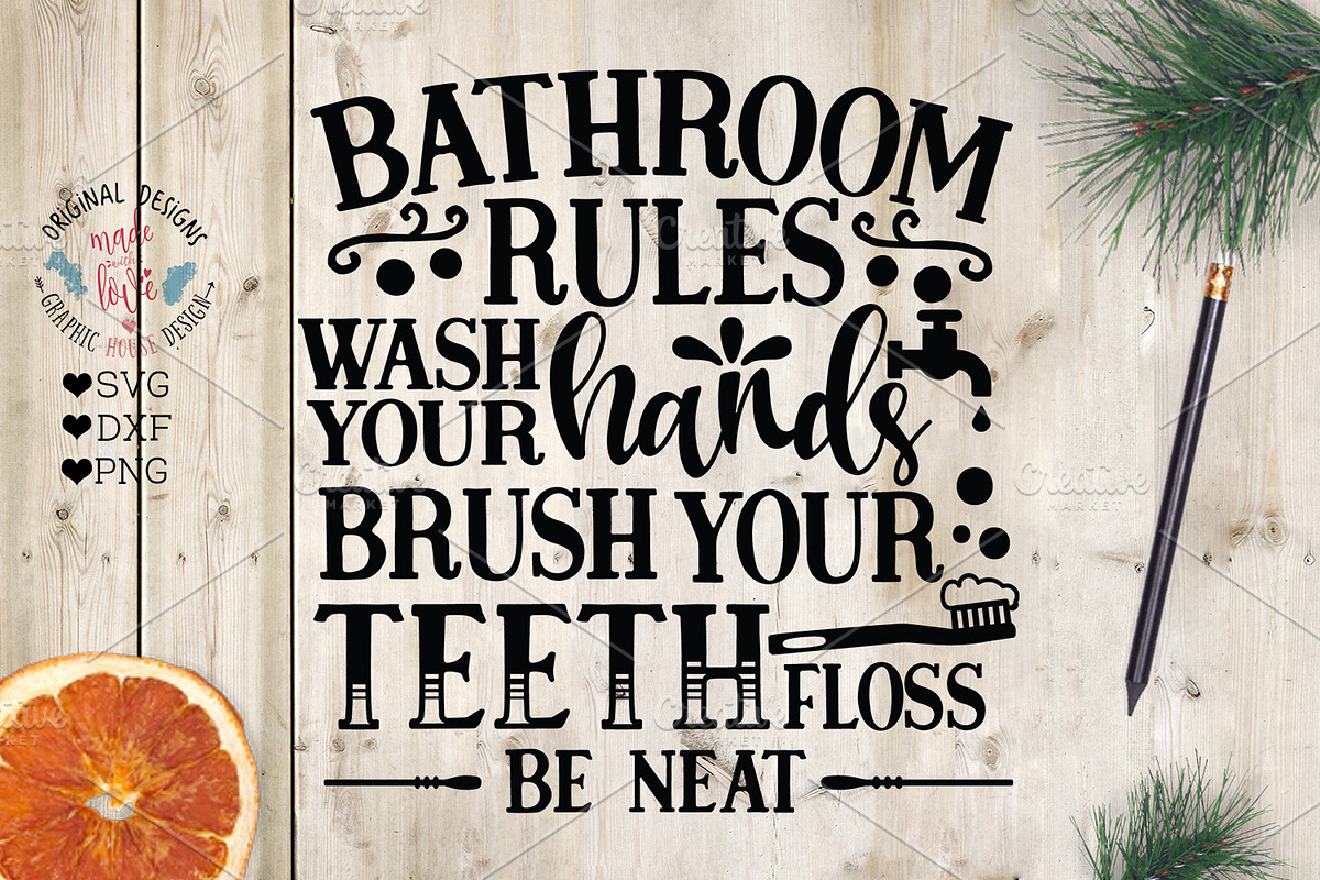 Bathroom Rules Cut File in Illustrations - product preview 8