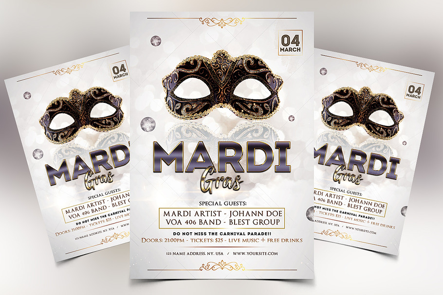 Mardi Gras Elegant PSD Flyer in Flyer Templates - product preview 8