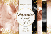 12 Watercolor & Gold confetti papers