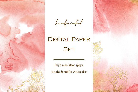 12 Gold & Blush watercolor papers in Textures - product preview 1