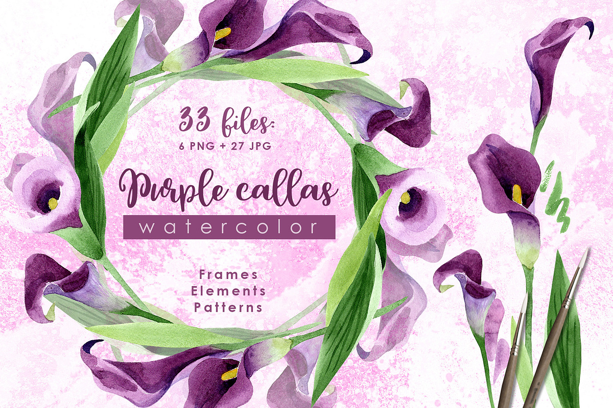 Purple callas Watercolor png in Illustrations - product preview 8