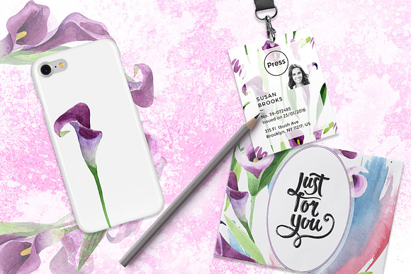 Purple callas Watercolor png in Illustrations - product preview 2