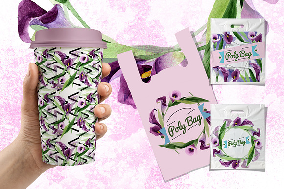 Purple callas Watercolor png in Illustrations - product preview 3