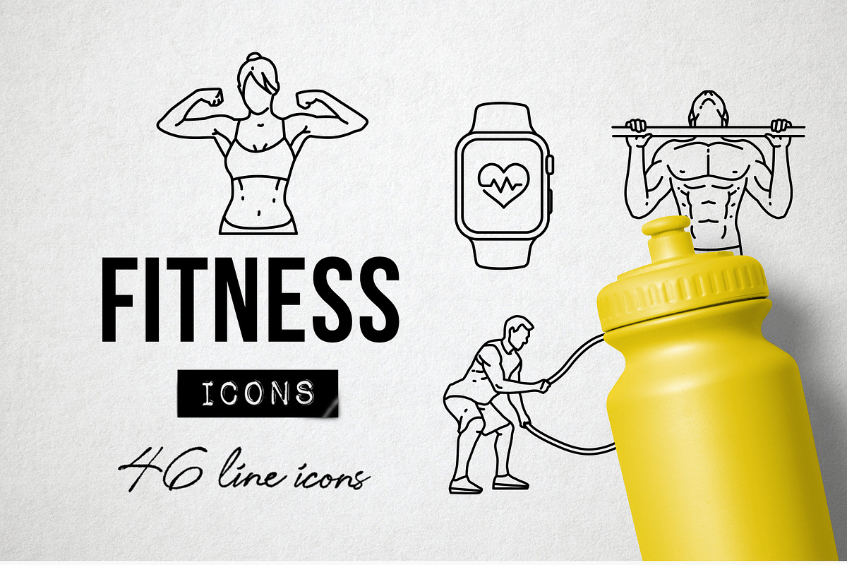 46 Fitness Icons - Exercise, Sports in Sports Icons - product preview 8