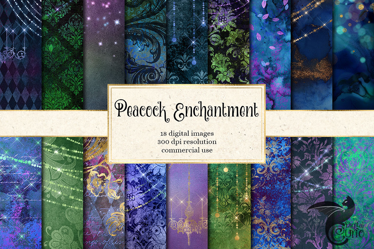 Peacock Enchantment Digital Paper in Textures - product preview 8