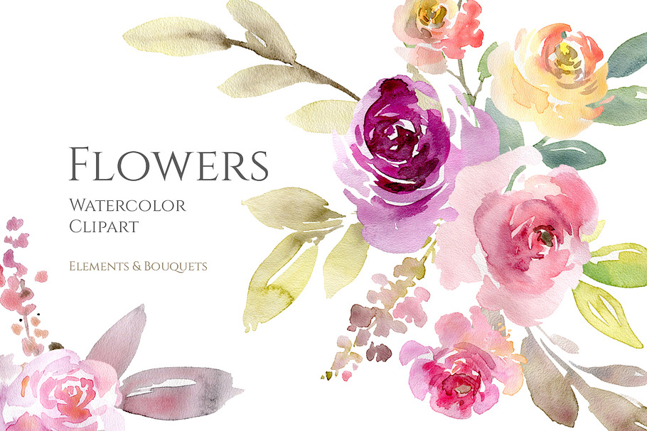 Watercolor Flowers, Bouquets PNG in Illustrations - product preview 8