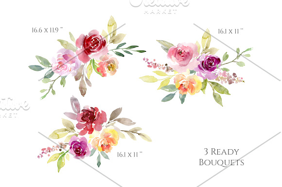 Watercolor Flowers, Bouquets PNG in Illustrations - product preview 2