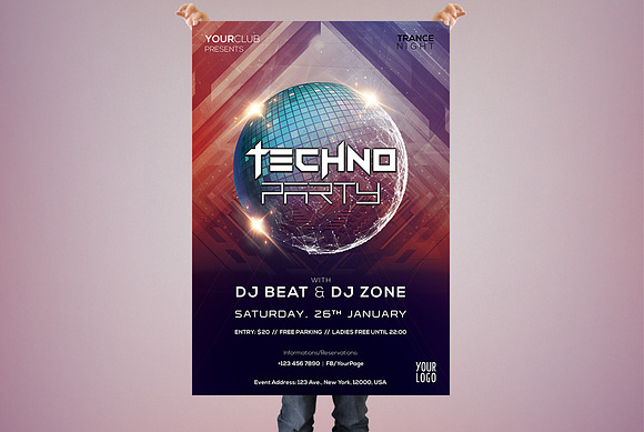 Techno Party PSD Flyer Template in Flyer Templates - product preview 1