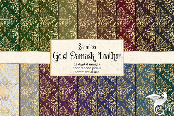 Gold Damask Leather Digital Paper