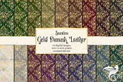Gold Damask Leather Digital Paper