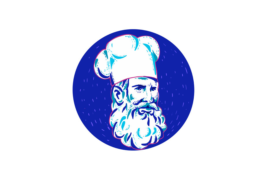 Angry Bearded Chef Circle Doodle