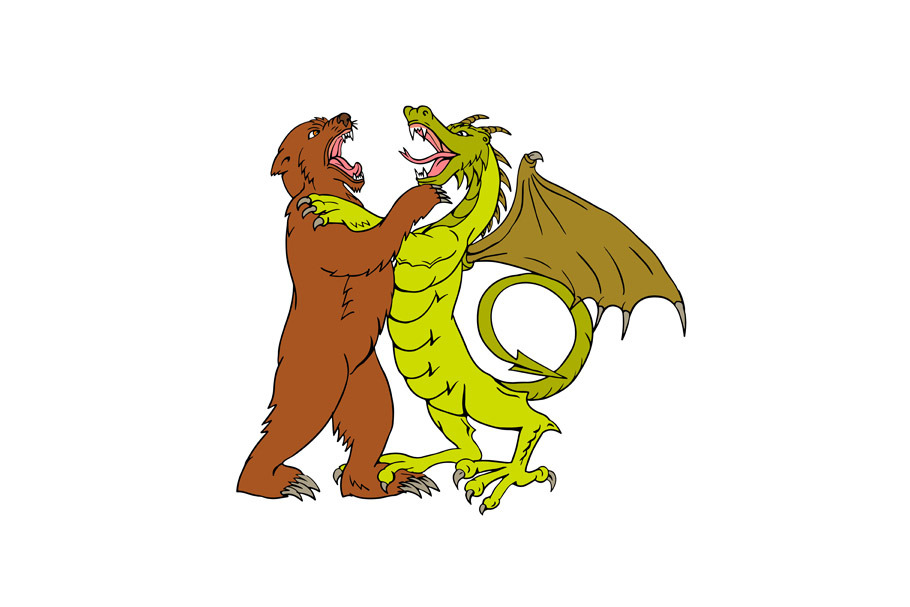  Chinese Dragon Fighting Grizzly Bea
