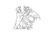 Bear Fighting Chinese Dragon Drawing