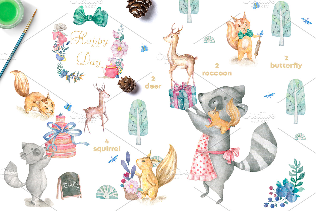 Woodland Party Cute forest animals in Illustrations - product preview 8
