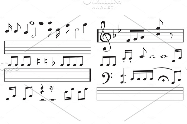 Music notes and keys on white