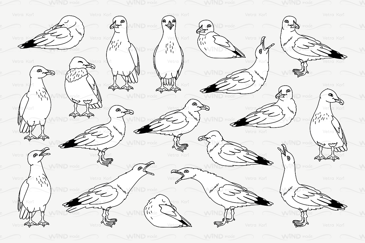vector outline seagulls sea gull in Patterns - product preview 8