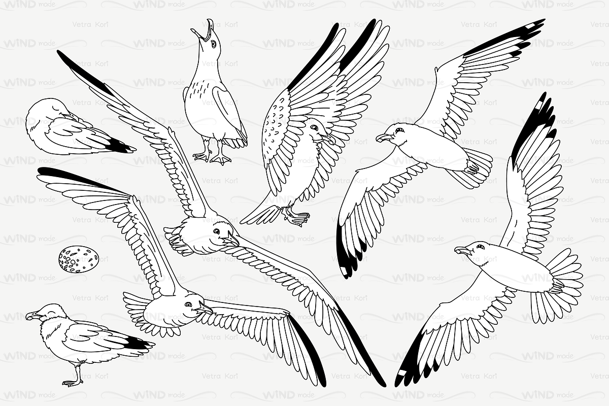 vector outline seagulls sea gull in Patterns - product preview 8