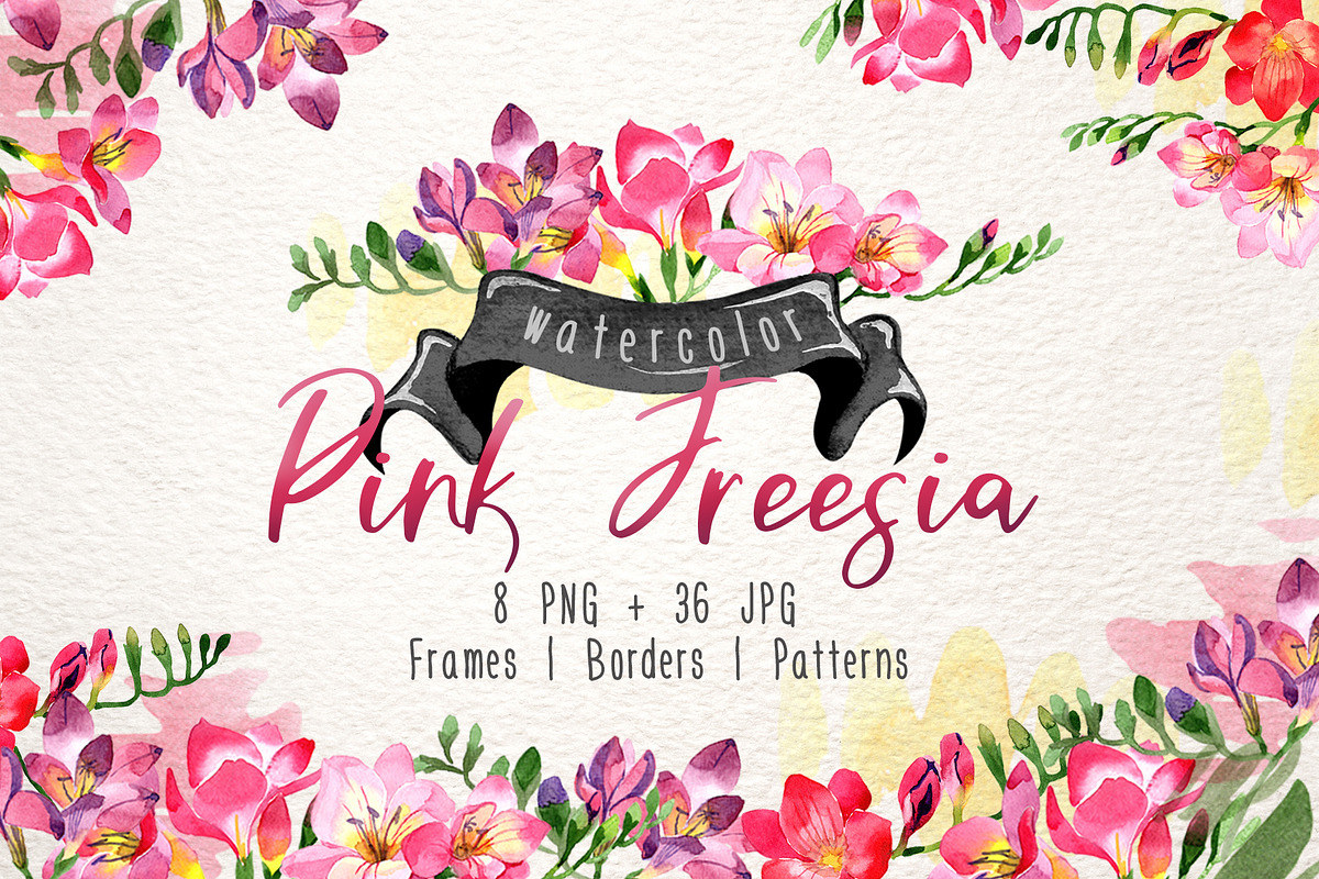 Pink Freesia Watercolor png  in Illustrations - product preview 8