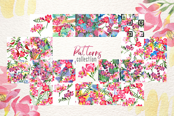 Pink Freesia Watercolor png  in Illustrations - product preview 3