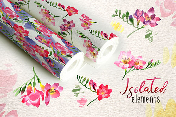 Pink Freesia Watercolor png  in Illustrations - product preview 4