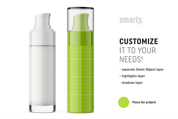 Short glass airless bottle mockup in Product Mockups - product preview 1