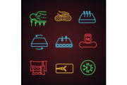 Mattress neon light icons set