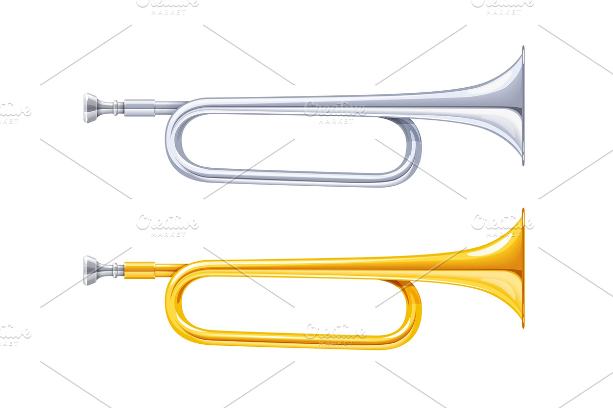 Gold and silver horn trumpet. in Illustrations - product preview 8