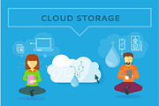 Cloud Storage Web Banner in Flat