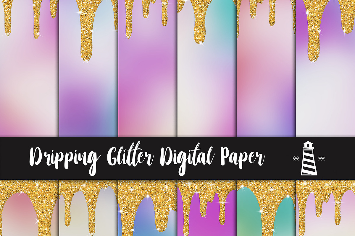 Dripping Glitter Digital Paper in Graphics - product preview 8