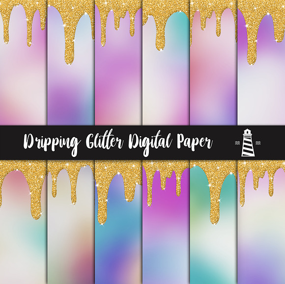 Dripping Glitter Digital Paper in Graphics - product preview 2