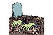 The grave a zombie. Dead man hands