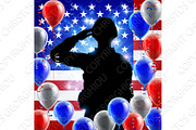 Saluting Soldier American Flag