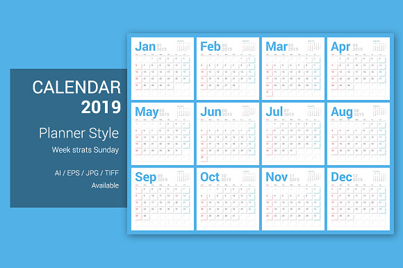 Calendar 2019 Planner Design in Stationery Templates - product preview 1